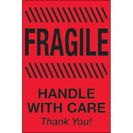4 x 6" - "Fragile - Handle With Care" (Fluorescent Red) Labels