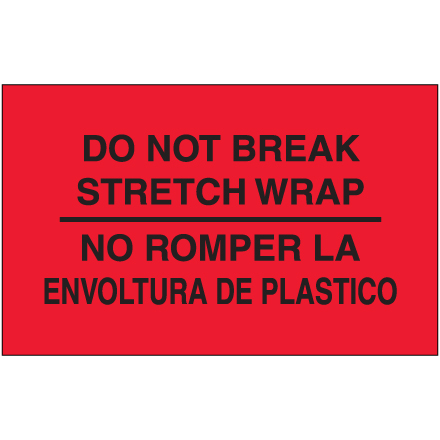 3 x 5" - "No Romper La Envoltura De Plastico" (Fluorescent Red) Bilingual Labels