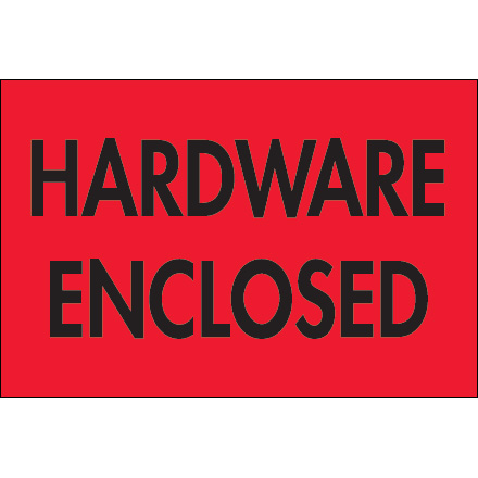 2 x 3" - "Hardware Enclosed" (Fluorescent Red) Labels