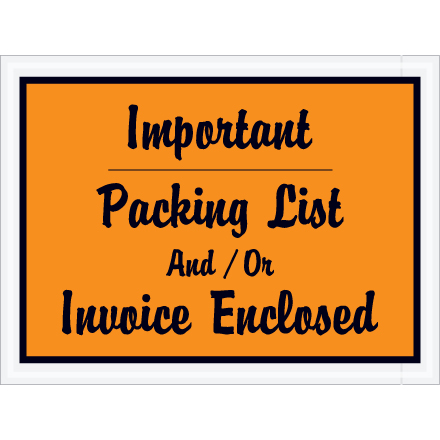 4 <span class='fraction'>1/2</span> x 6" Orange "Important Packing List And/Or Invoice Enclosed" Envelopes