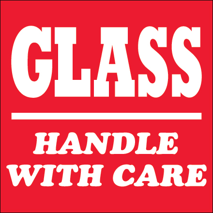 4 x 4" - "Glass - Handle With Care" Labels