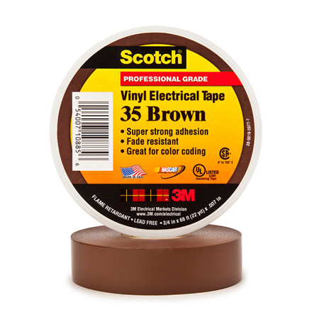 3/4" x 66' Brown (10 Pack) Scotch<span class='rtm'>®</span> Vinyl Color Coding Electrical Tape 35